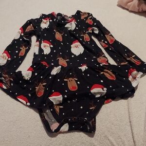 Festive Bamboo Black Santa and Reindeer Kids One Piece